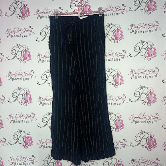 Wilfred pants capris linen wide leg light weight pin striped with bow tie up - Picture 1 of 8